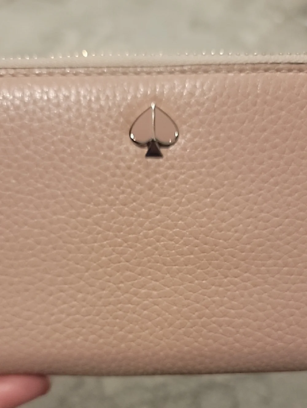 kate spade Pebbled Leather Zip Wallet in Blush Pink with Pink And Gold Spade